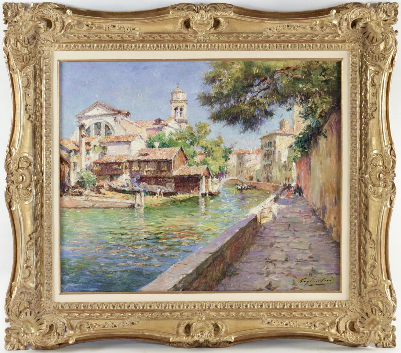 Tableau impressionniste, Venise par Julien Gustave GAGLIARDINI (1846- 1927), El Squero de San Trevaso.