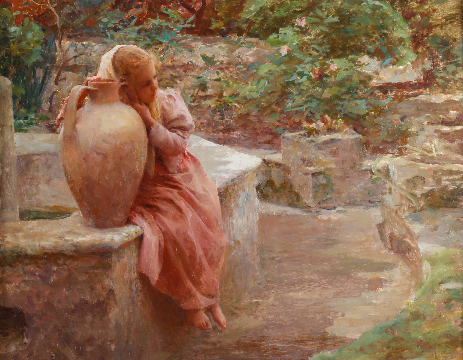 Henri Paul ROYER (1869 -1938) Petite fille à la fontaine