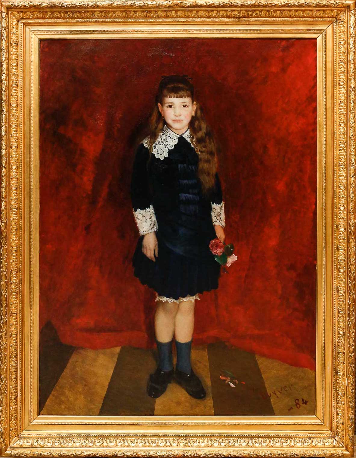 Victor DUYVER (1859 - 1939) Portrait de petite fille, 1884 cadre