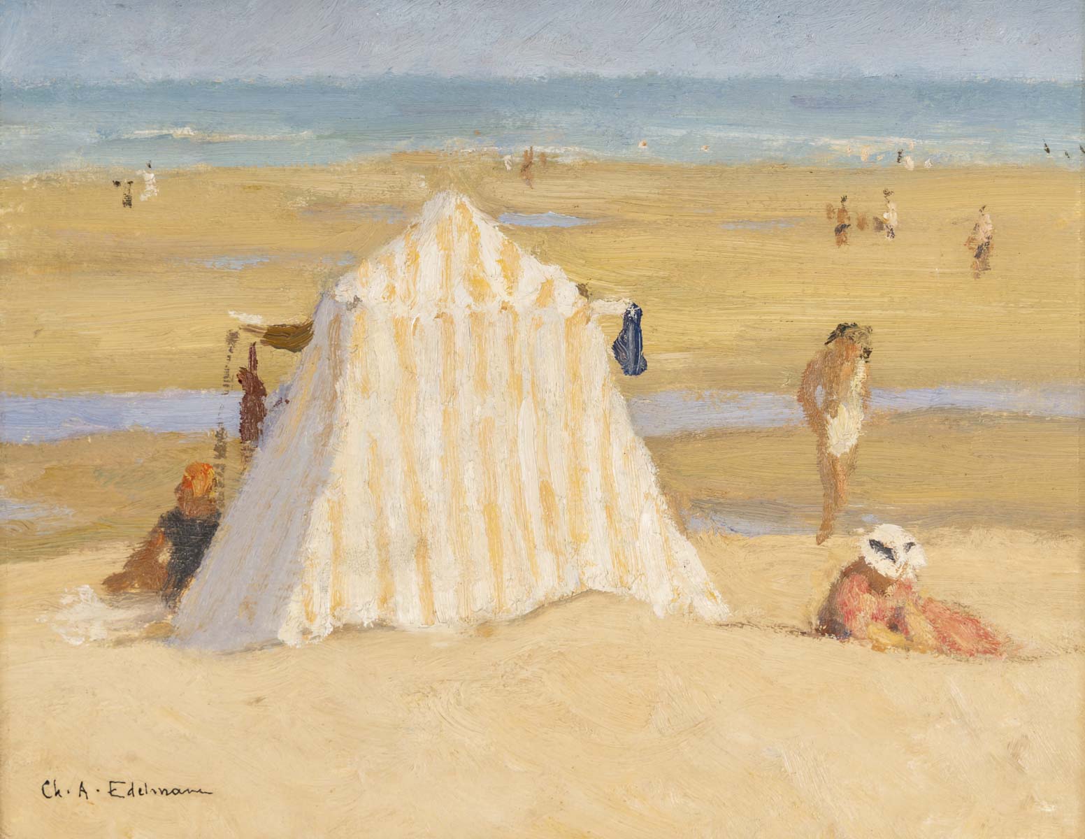 Charles-Auguste EDELMANN (1879 – 1950) Scène de plage